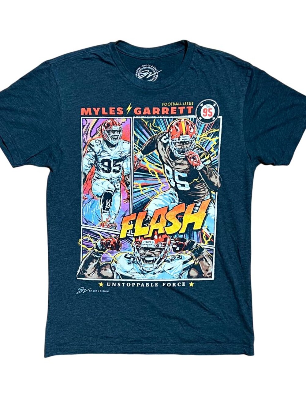 Myles Garrett Flash Unstoppable Force GV Artwork Graphic T-Shirt, Men's Small
